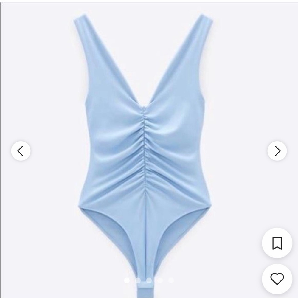 Zara Light Blue Ruched V-Neck Bodysuit